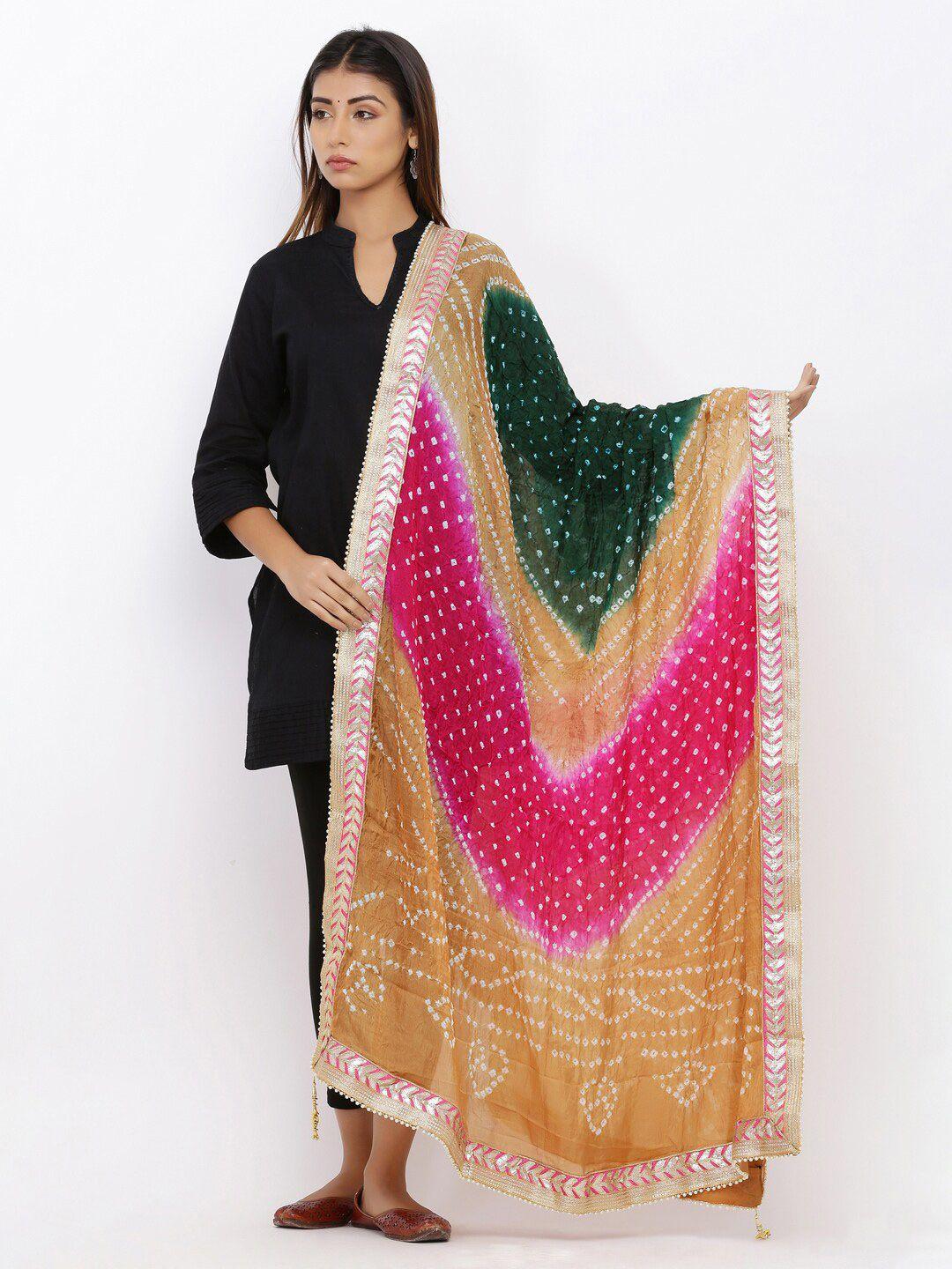 soundarya printed art silk bandhani dupatta with gotta patti