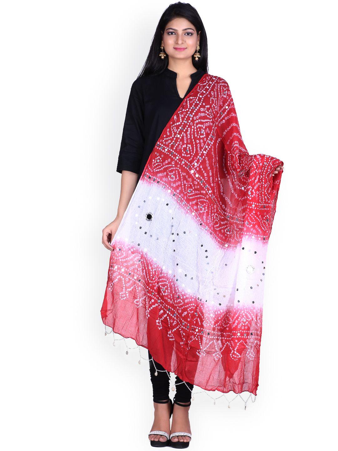 soundarya red & white bandhani print dupatta