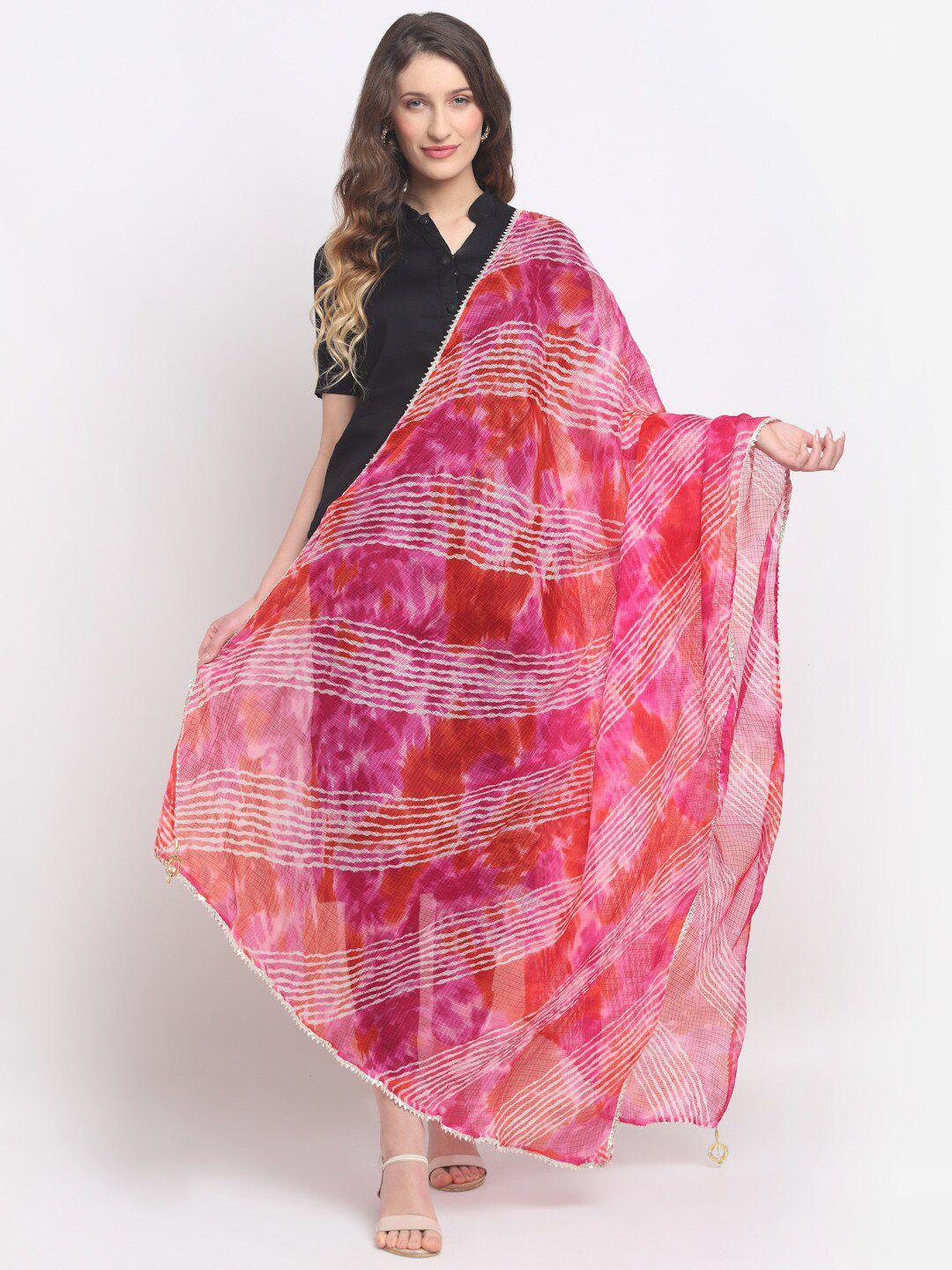 soundarya red & white printed cotton doriya leheriya dupatta