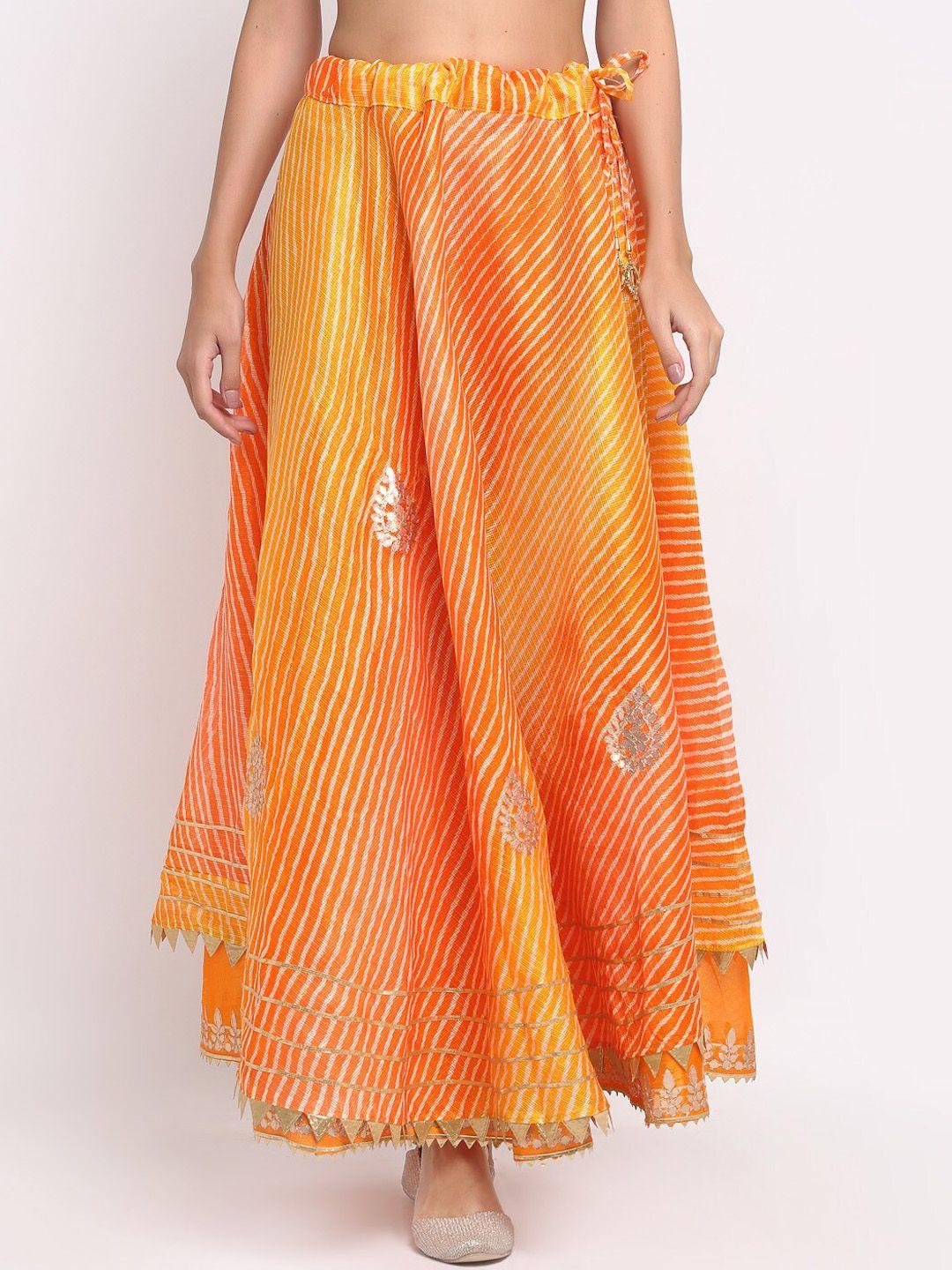 soundarya striped gota patti work maxi flared skirt