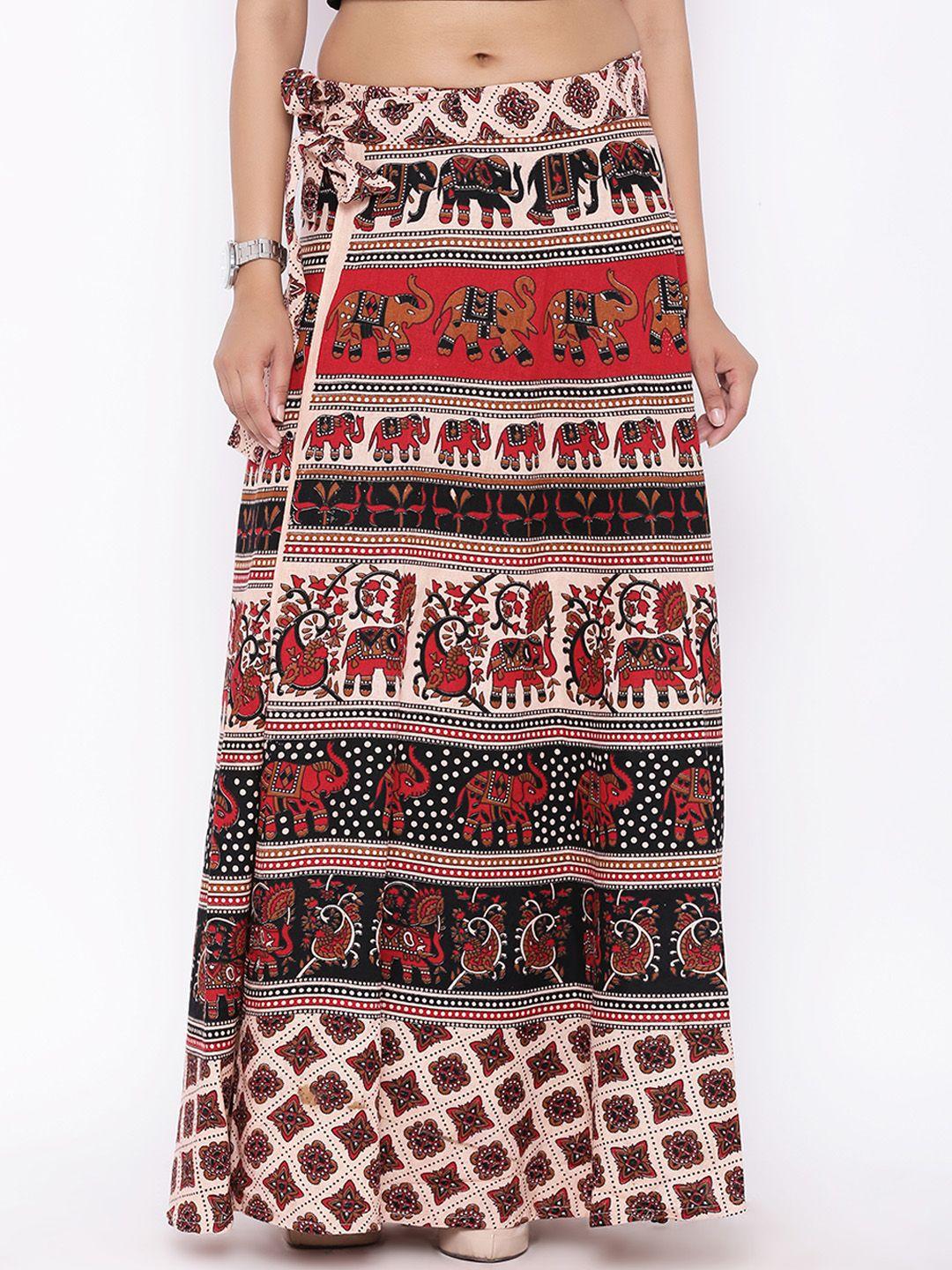 soundarya women beige & red printed wrap maxi pure cotton skirt