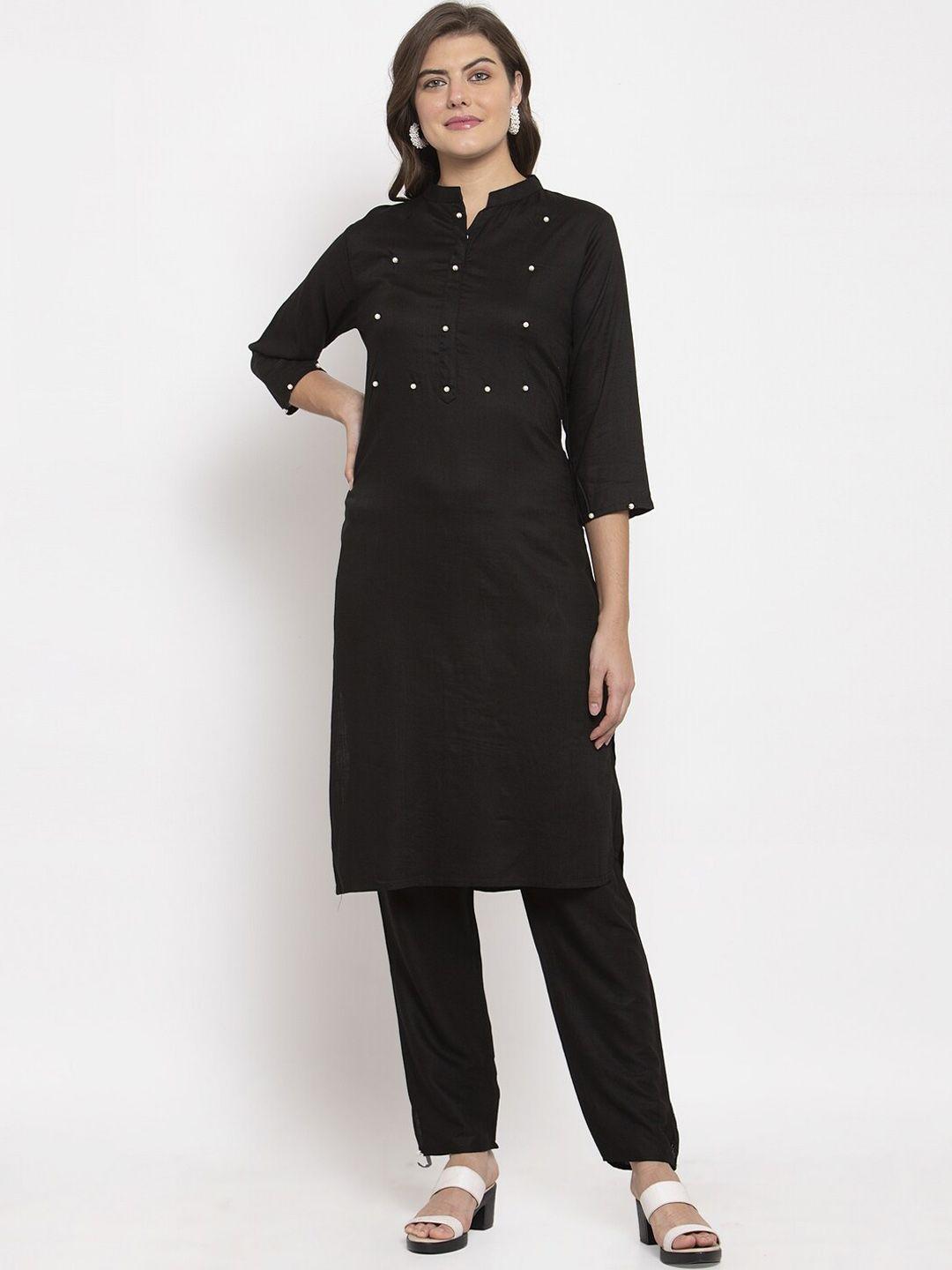 soundarya women black beads and stones kurta with trousers