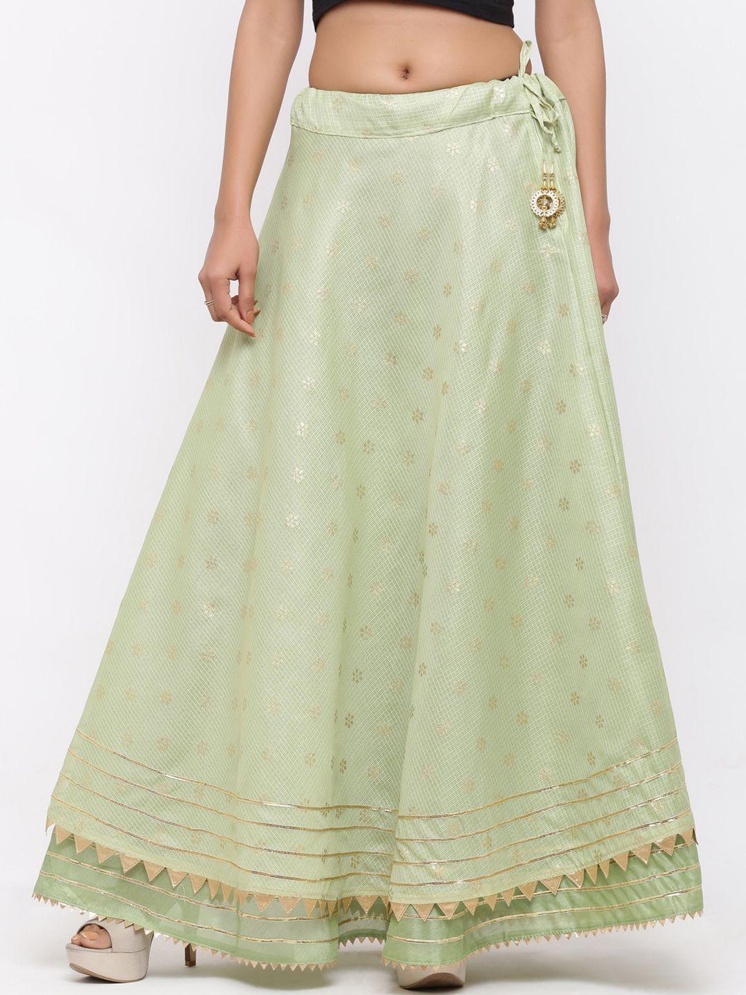 soundarya women green printed flared maxi skirt