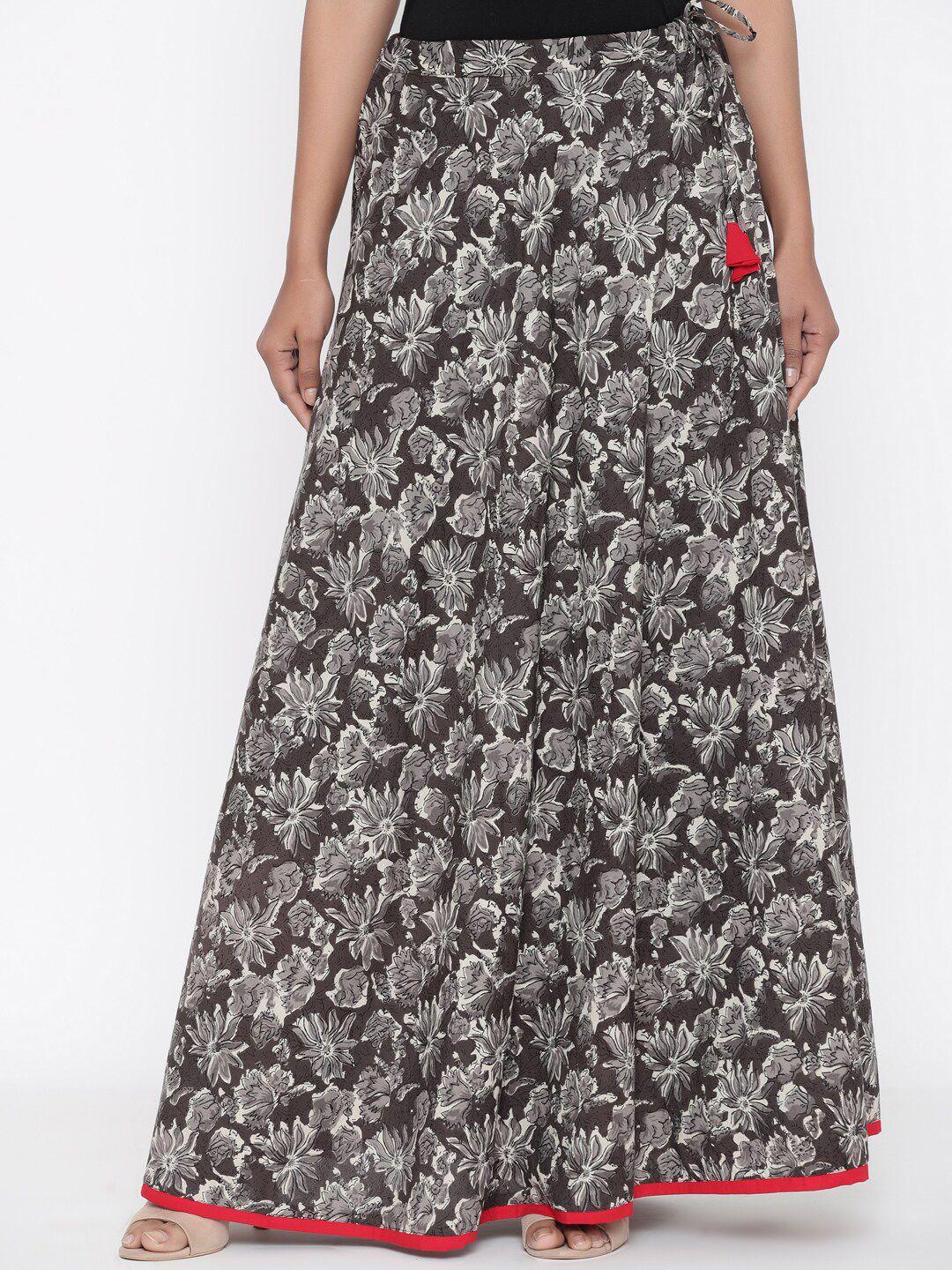 soundarya women grey & white indigo printed maxi wrap skirt