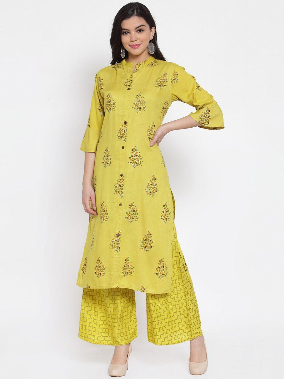 soundarya women lime green printed kurti with palazzos