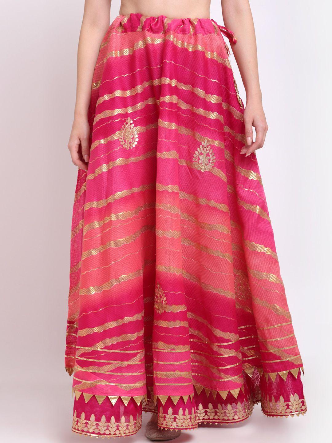 soundarya women magenta & gold-coloured striped flared maxi skirt