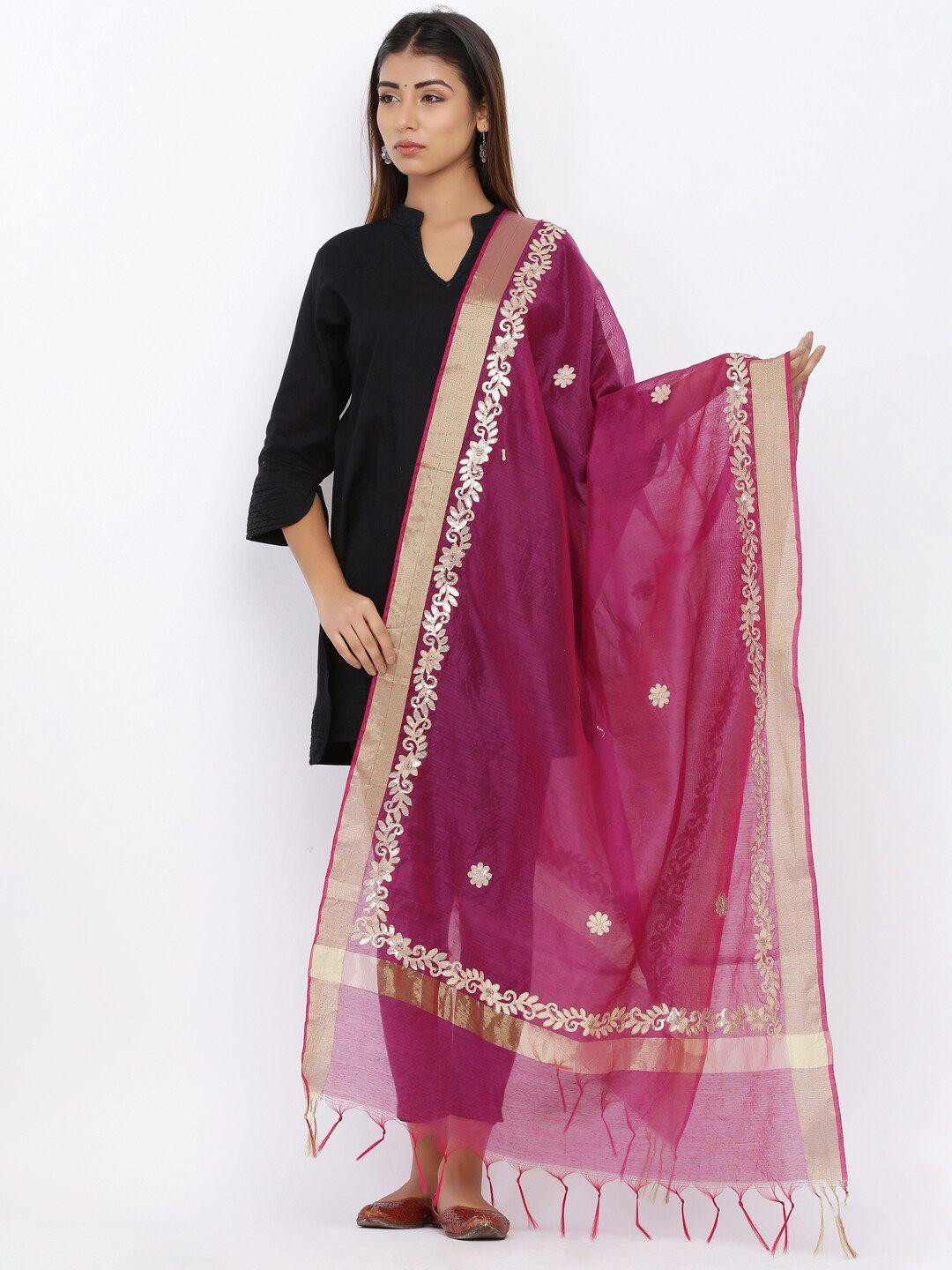 soundarya women magenta & gold embroidered gotta patti dupatta