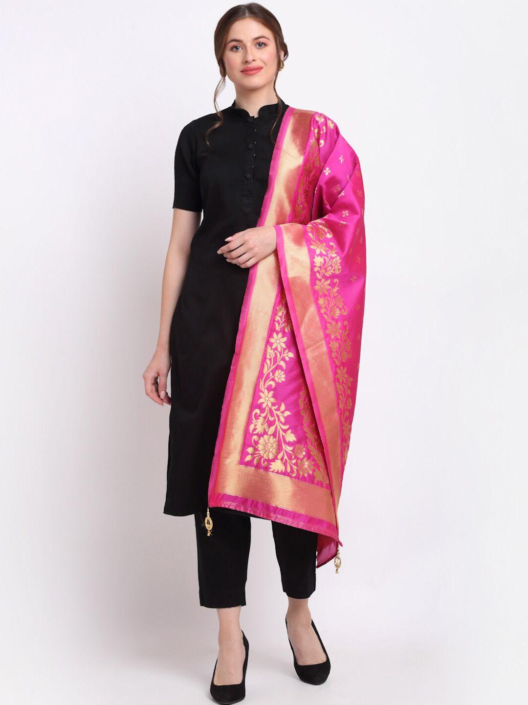 soundarya women pink & gold-toned woven design banarasi silk zari stole