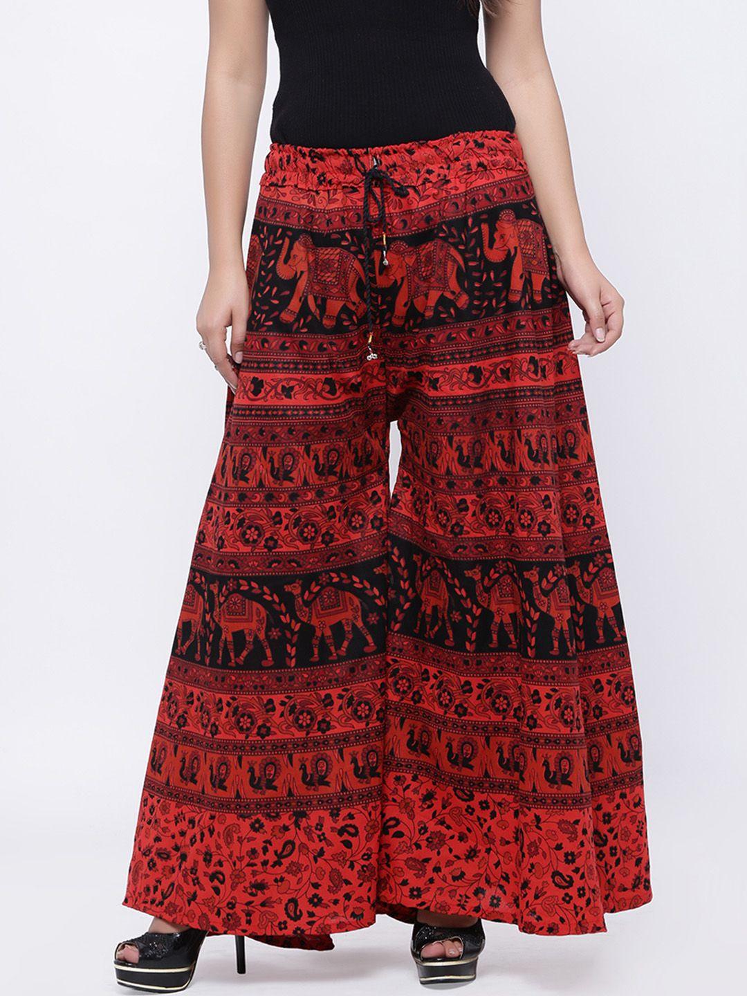 soundarya women red & black printed flared palazzos