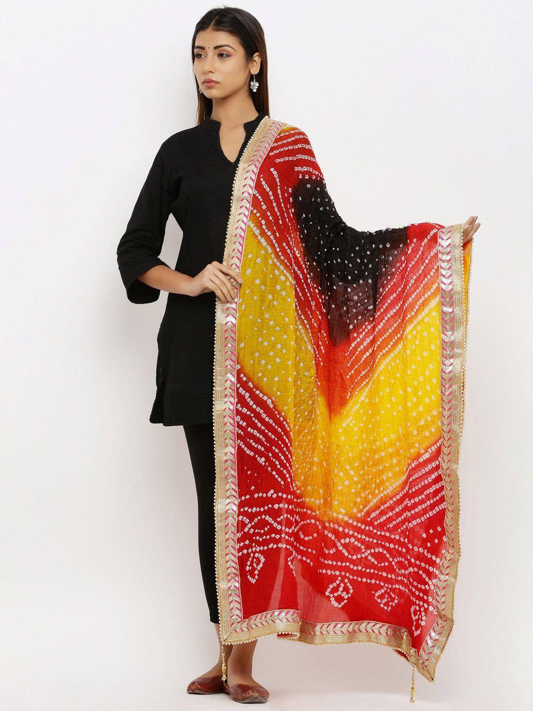 soundarya woven design art silk bandhani dupatta with gotta patti