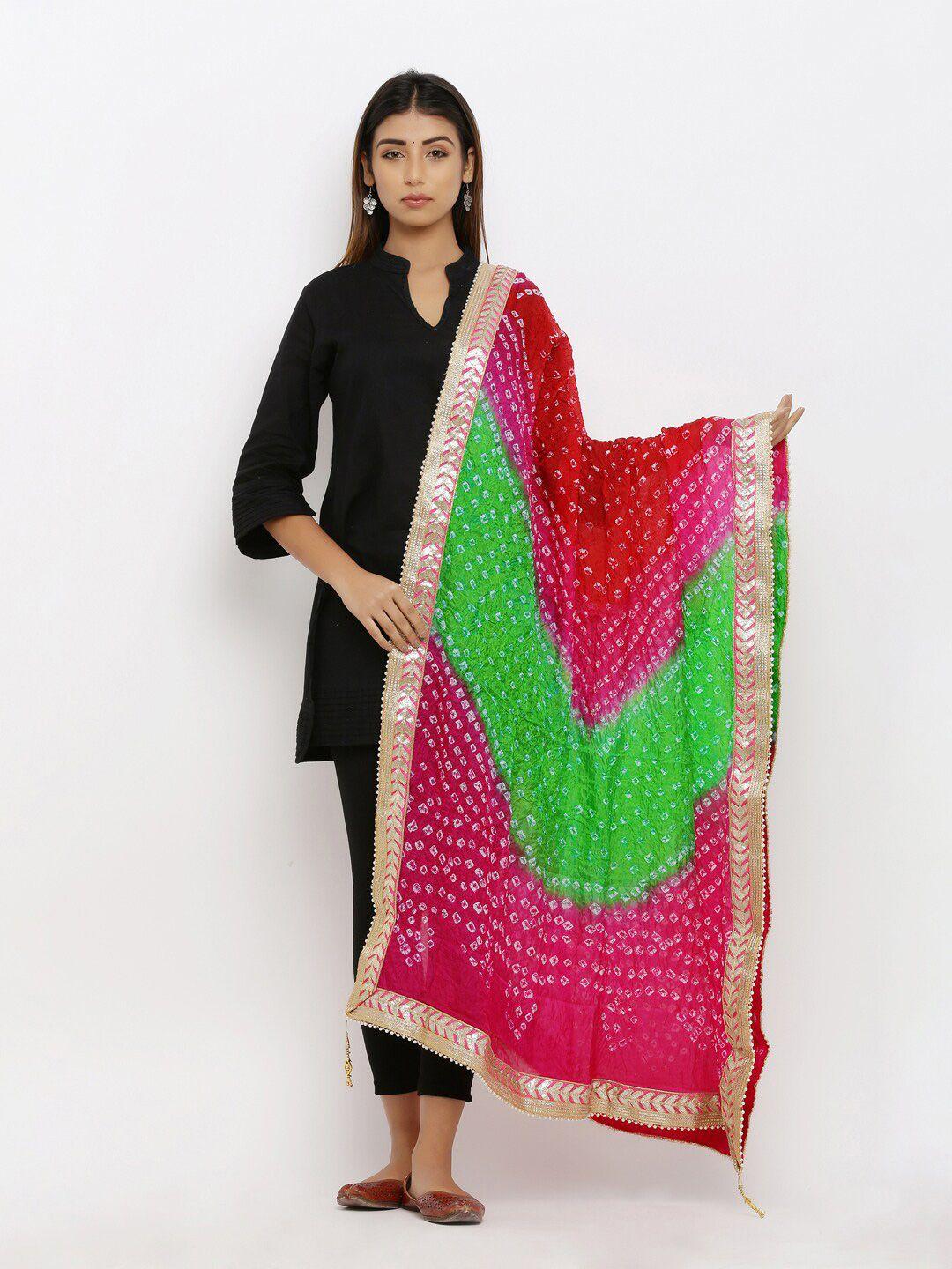 soundarya woven design art silk bandhani dupatta with gotta patti