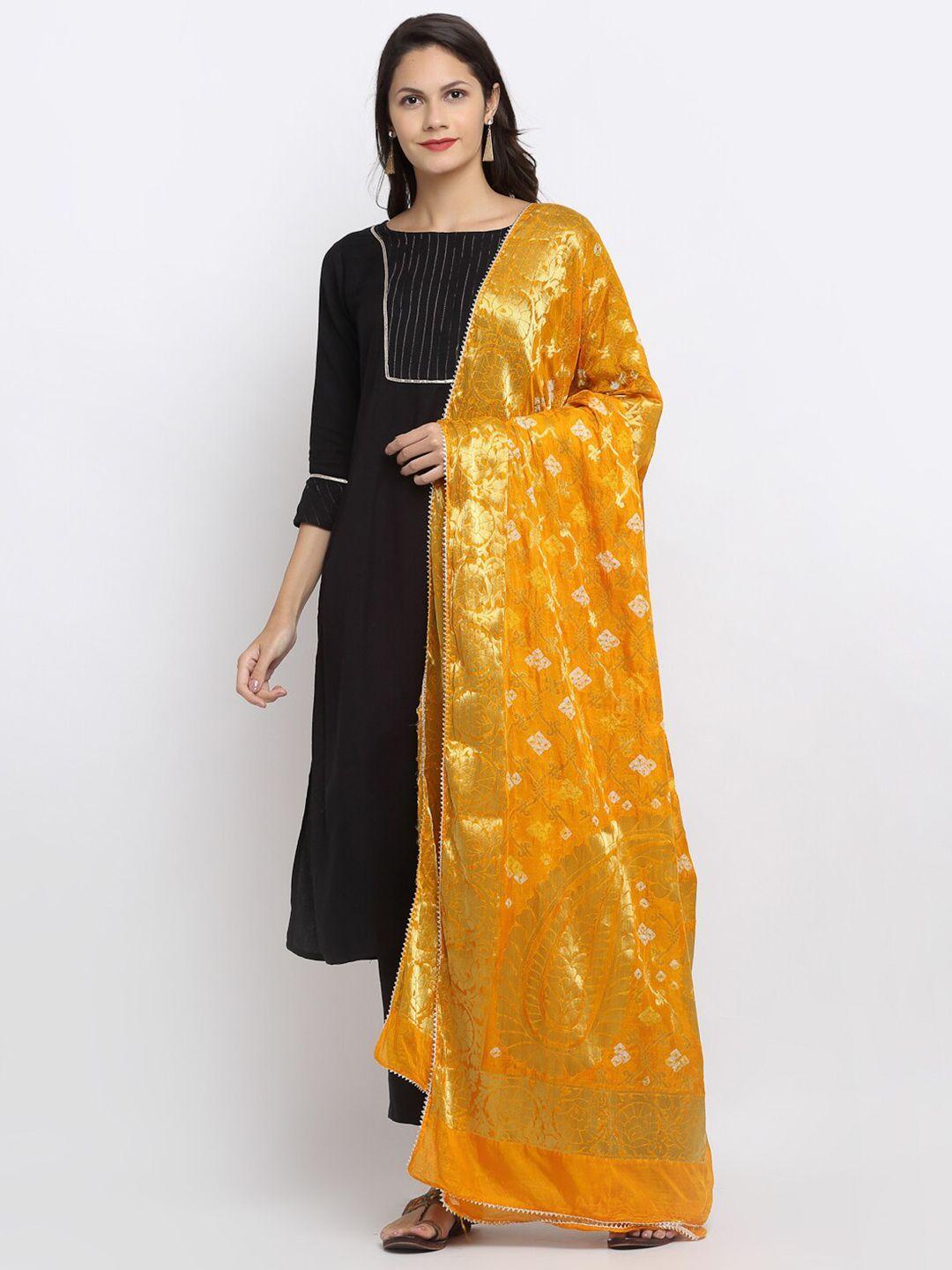 soundarya yellow & gold-toned woven design pure silk dupatta