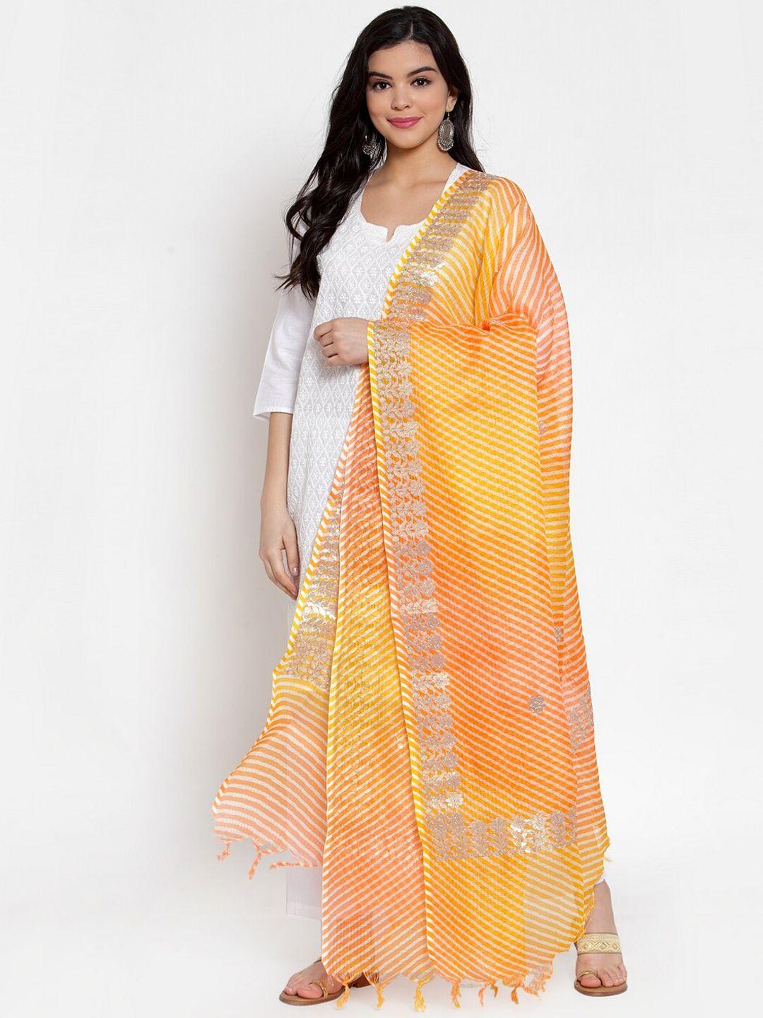 soundarya yellow & orange striped cotton dupatta