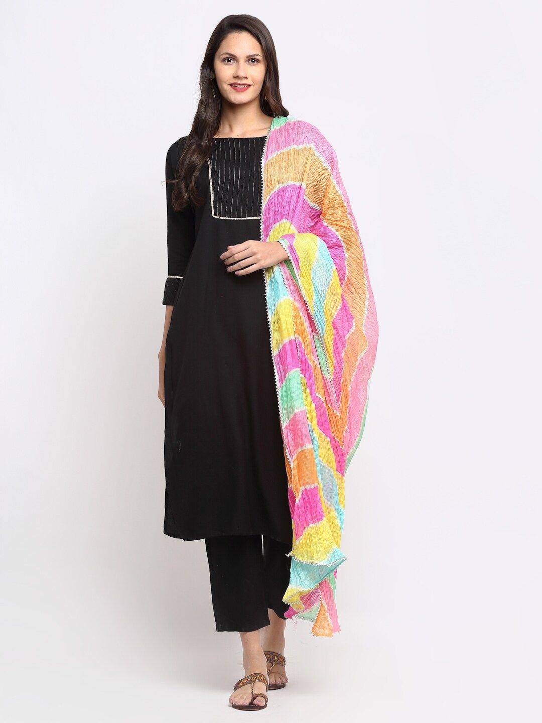 soundarya yellow & pink striped dupatta