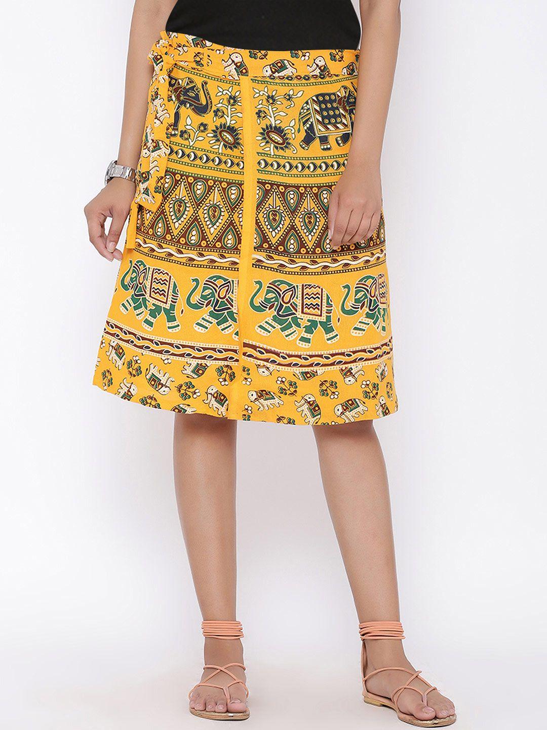 soundarya yellow printed wrap-around skirt