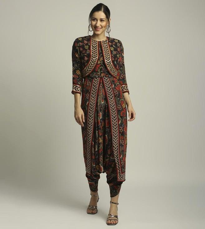 soup by sougat paul batik printed dhoti style jumpsuit with jacket