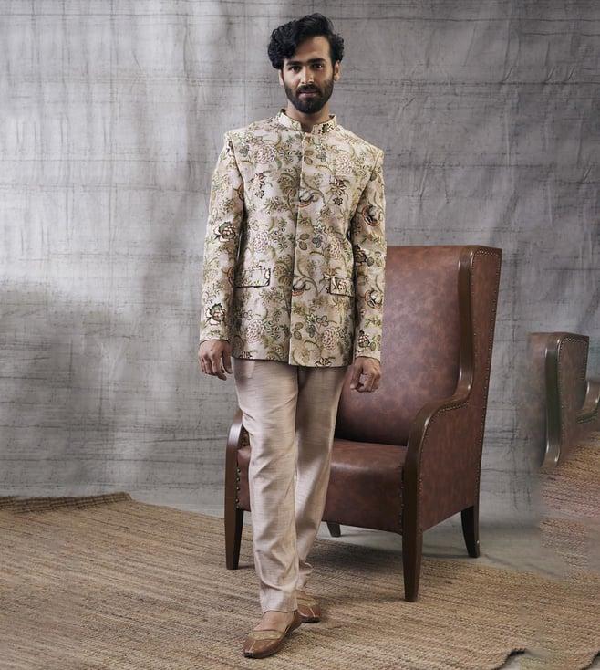 soup by sougat paul beige mehr printed bandhgala with pant