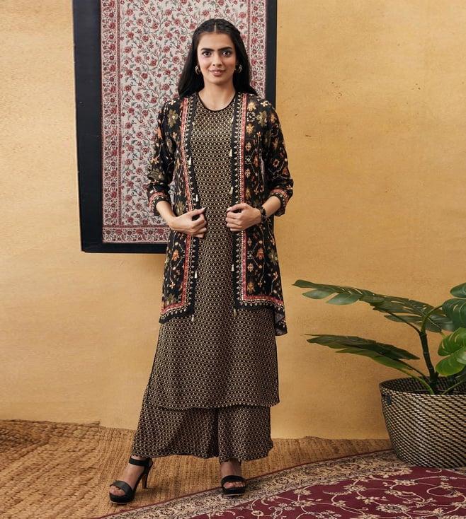 soup by sougat paul black zahra printed kurta with pant and jacket