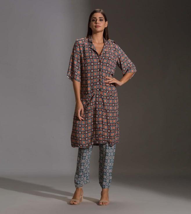 soup by sougat paul blue abaresque kurta and pant set