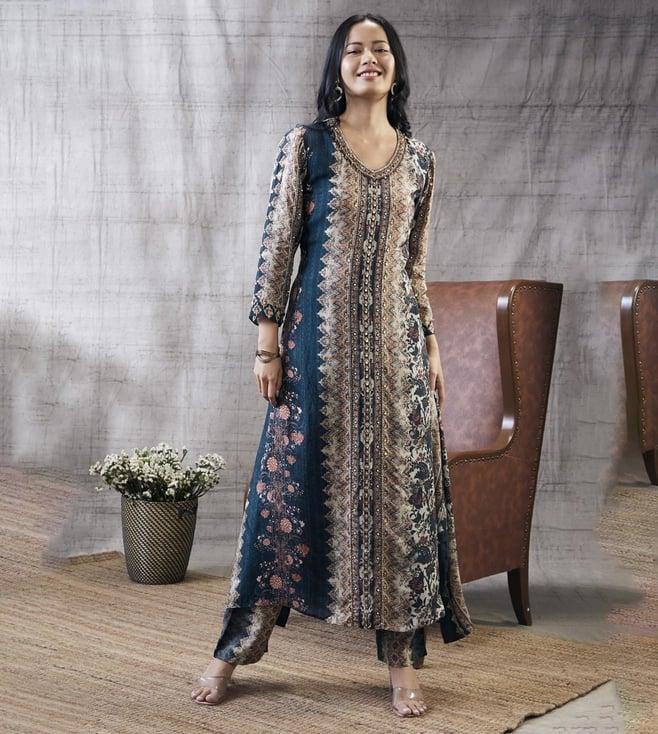 soup by sougat paul blue dilara embroidered kurta with pant