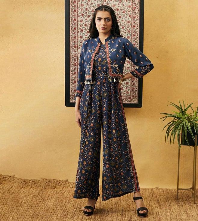 soup by sougat paul blue zahra printed jumpsuit with jacket