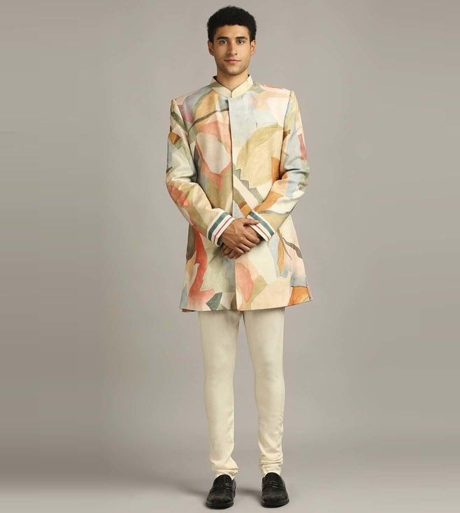 soup by sougat paul conversational printed sherwani set