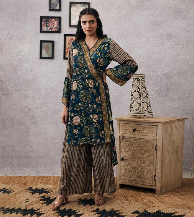 soup by sougat paul green mehr embroidered angarkha with bottom