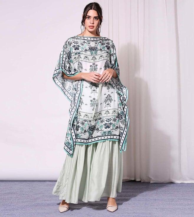 soup by sougat paul kaftaan top with belt with flared pants