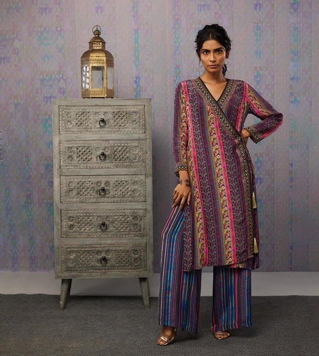 soup by sougat paul multicolour ikaya printed angarkha with bottom