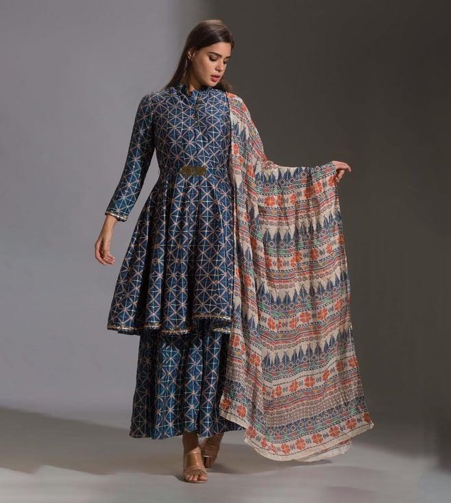 soup by sougat paul multicolour tiraz kurta with sharara and dupatta set