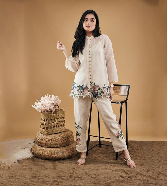 soup by sougat paul off-white orchid bloom applique top with pants