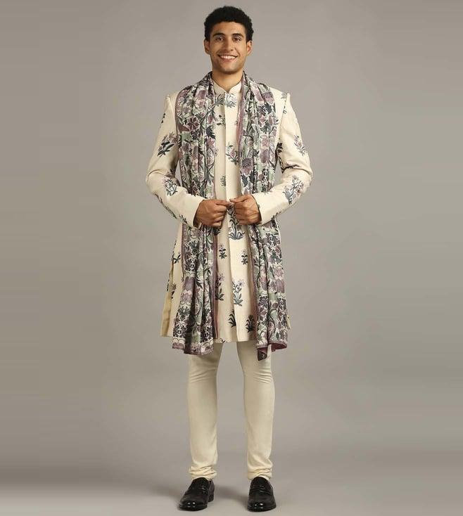 soup by sougat paul pastel floral printed sherwani set