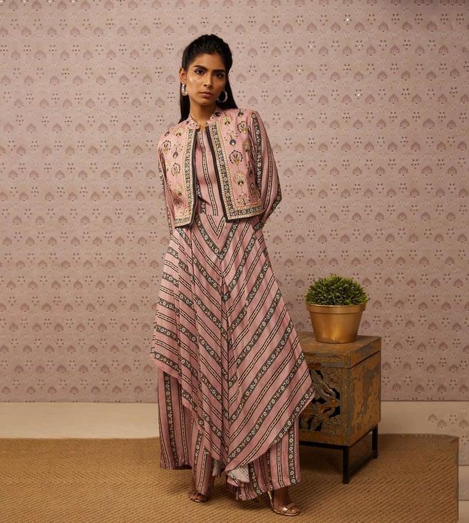 soup by sougat paul pink sarouk printed layered jumpsuit with jacket