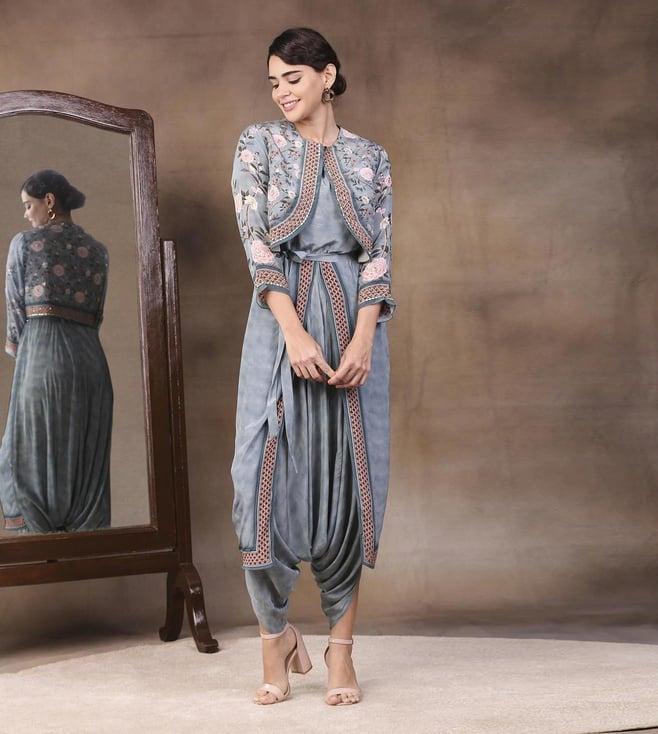 soup by sougat paul printed dhoti jumpsuit paired with floral printed jacket