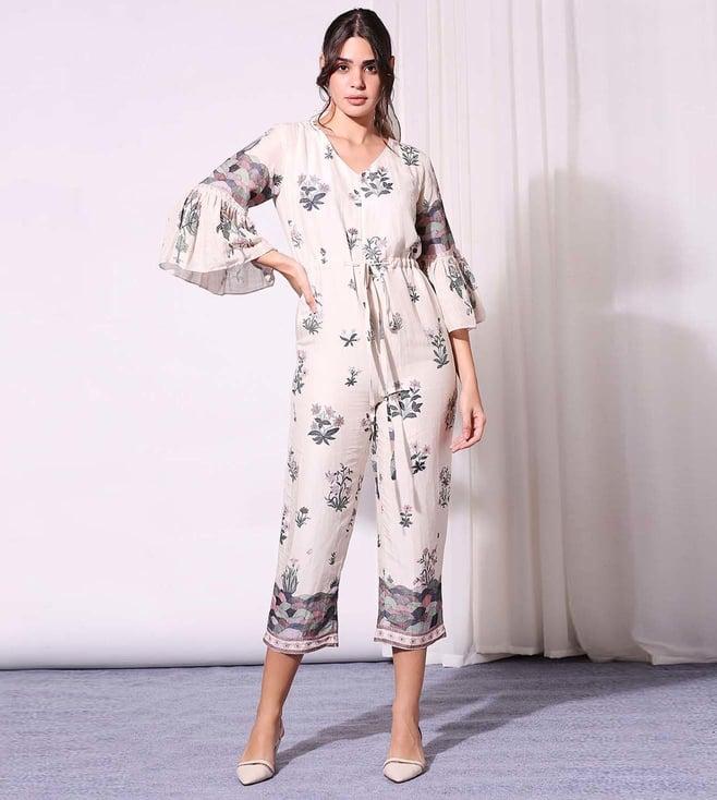 soup by sougat paul printed jumpsuit with bell sleeves and waist tie up