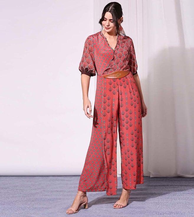soup by sougat paul printed jumpsuit with scaloop detail and leather belt