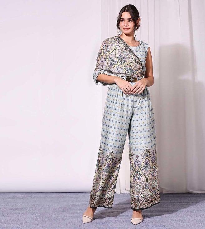 soup by sougat paul printed sleeveless jumpsuit with shoulder cowls