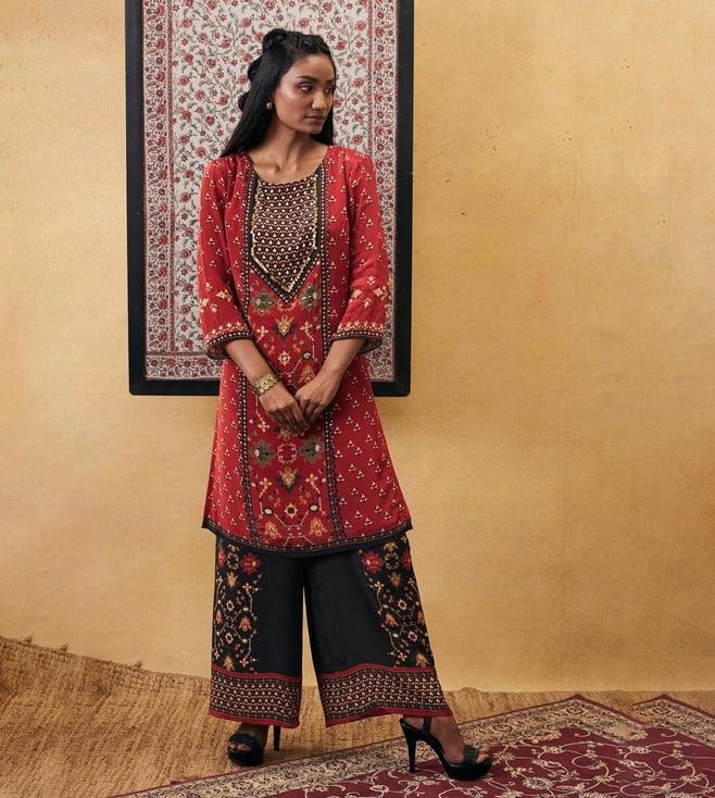 soup by sougat paul red & black zahra embroidered kurta with palazzo