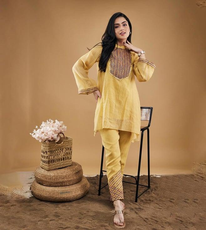 soup by sougat paul yellow azra embellished kurta with pant