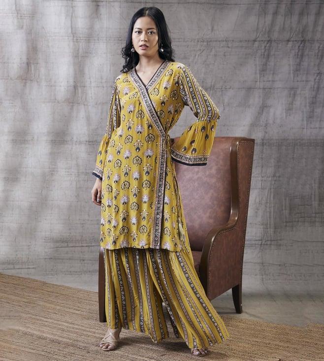 soup by sougat paul yellow sarouk embroidered angarkha with palazzo