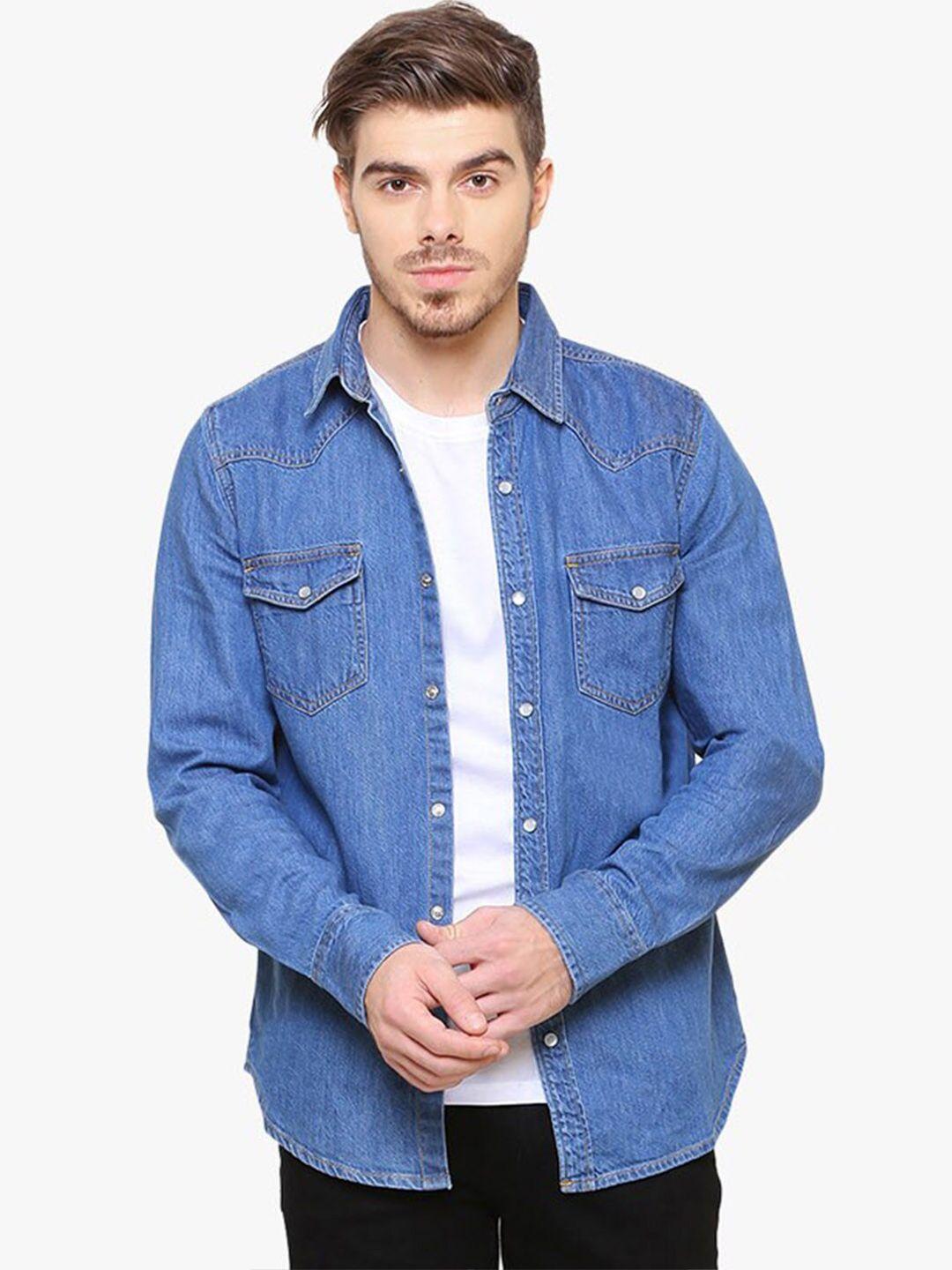 southbay men blue smart slim fit denim casual shirt