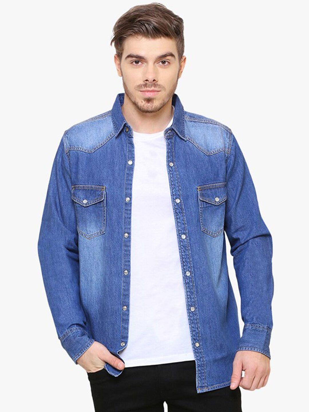 southbay men blue smart slim fit faded casual shirt