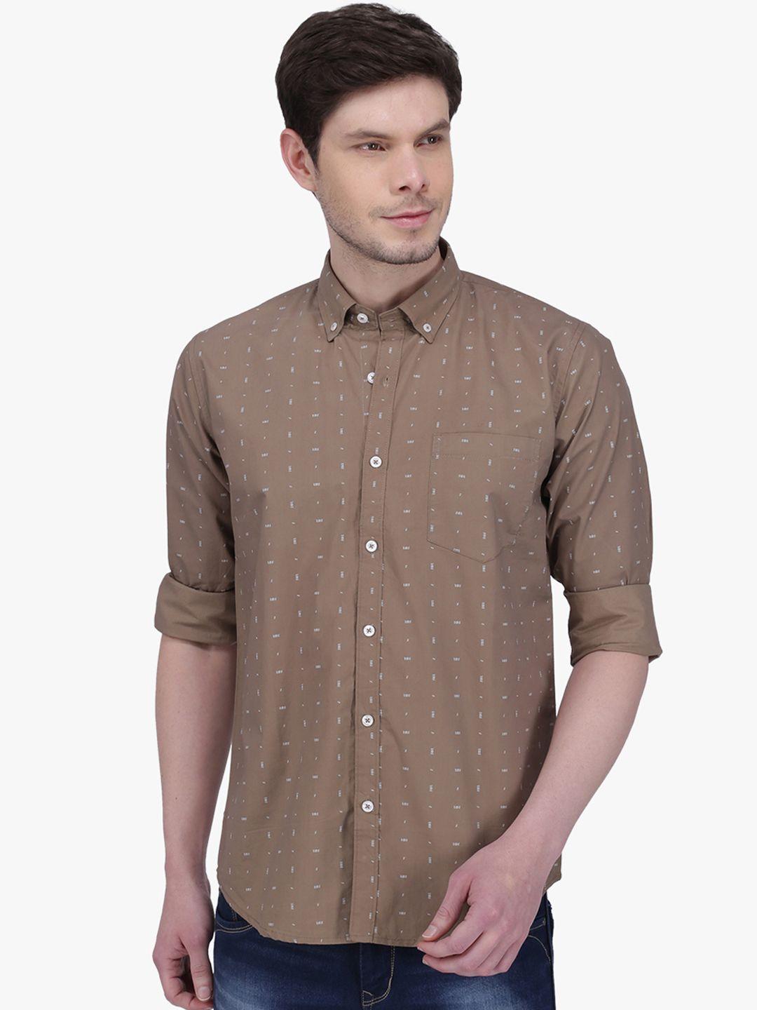 southbay men brown smart slim fit printed casual shirt