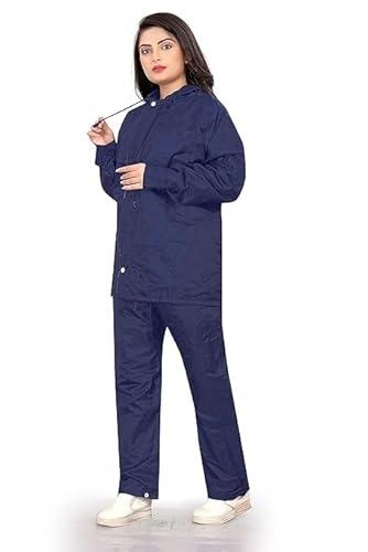 sovian rain coat for women's waterproof reversible double layer with hood set of top and bottom (xxl, navy blue)