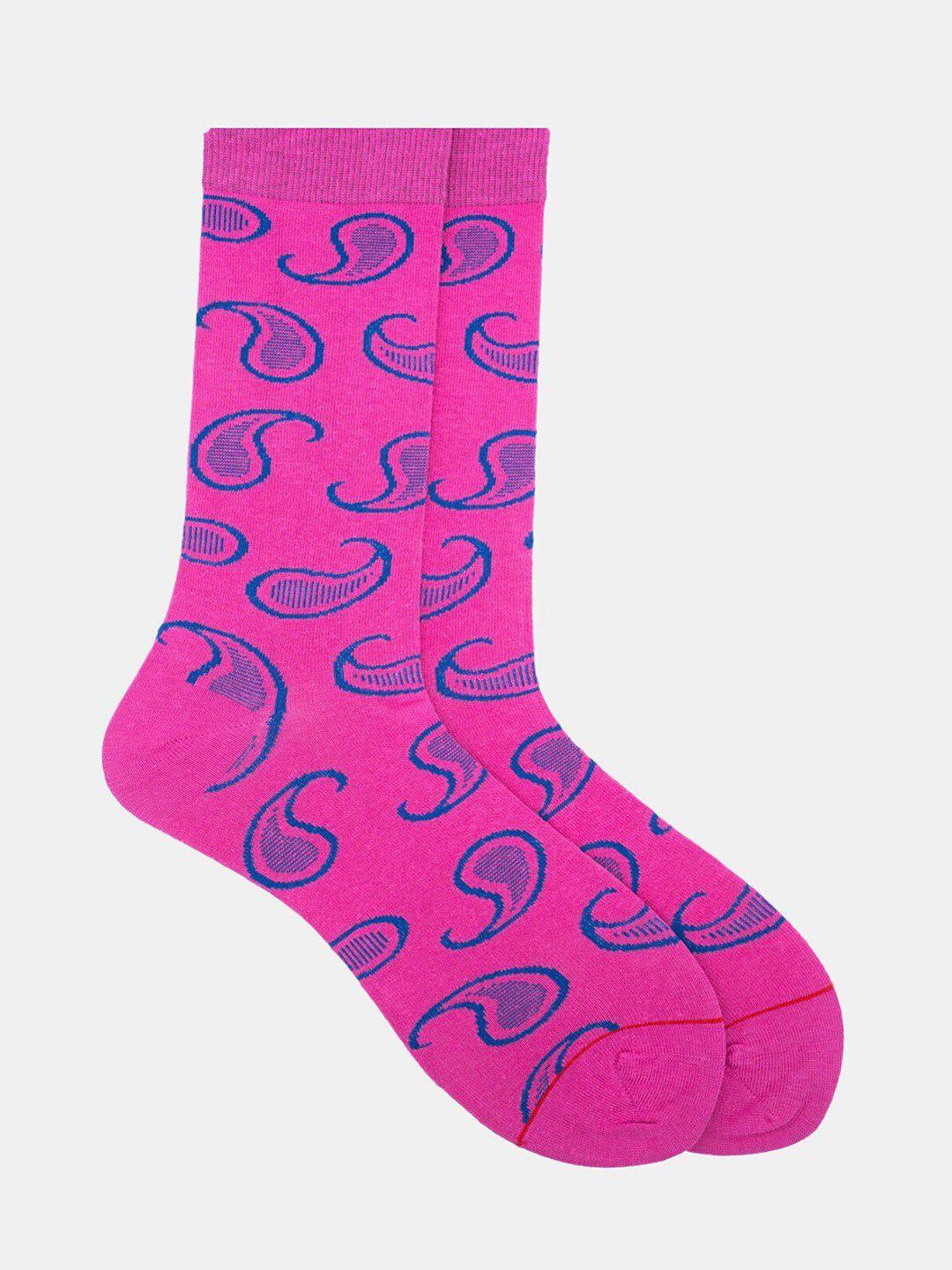 soxytoes men pink & blue patterned cotton calf-length socks