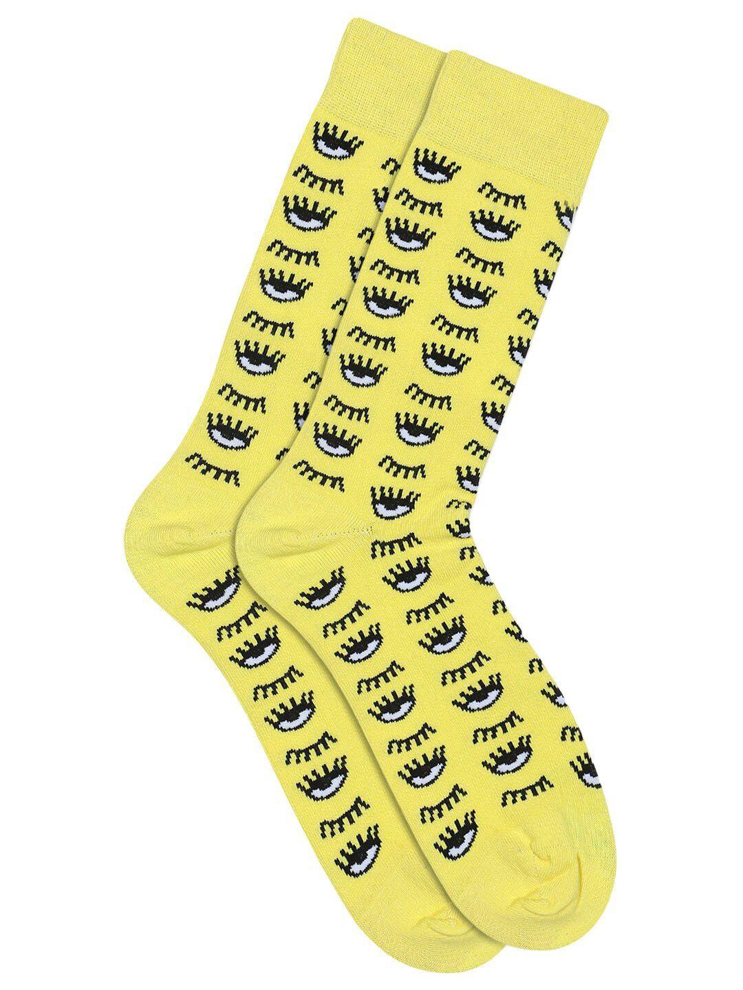 soxytoes men yellow & black patterned pure combed cotton calf-length socks