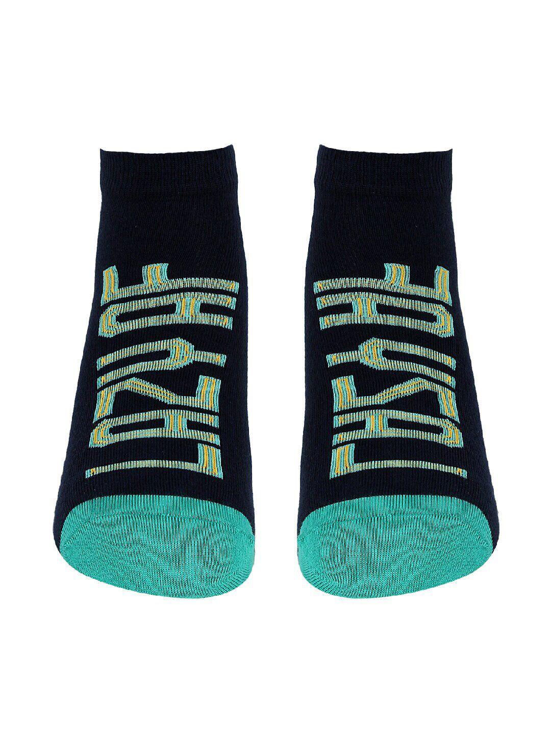 soxytoes navy blue & sea-green patterned ankle-length socks