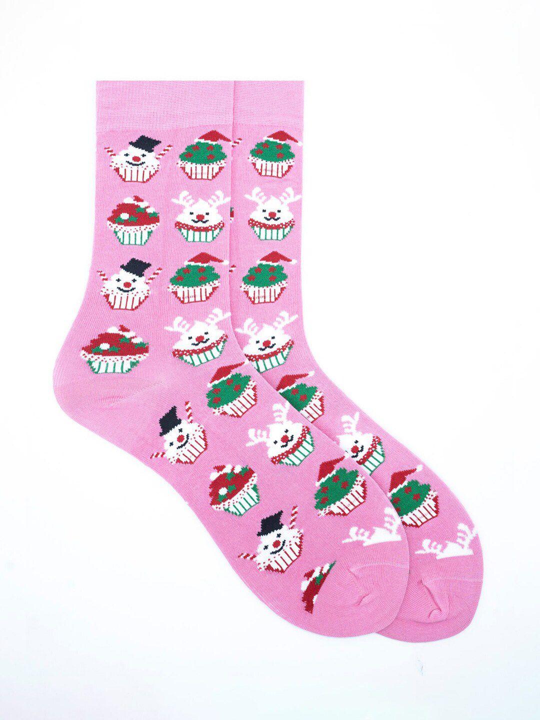 soxytoes pink printed calf-length cotton socks