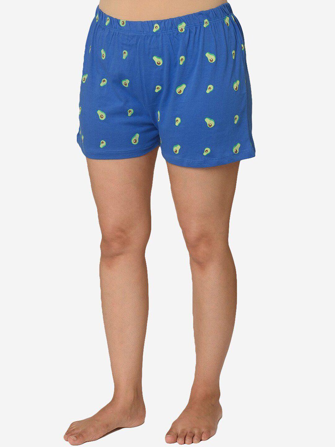 soxytoes women blue lets avocuddle printed shorts
