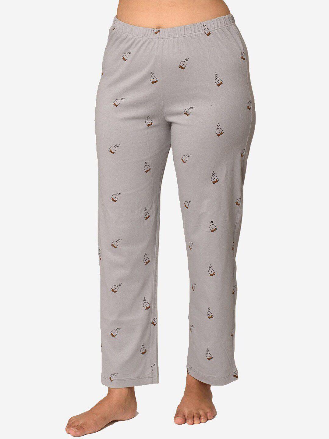 soxytoes women grey positivitea printed cotton lounge pants